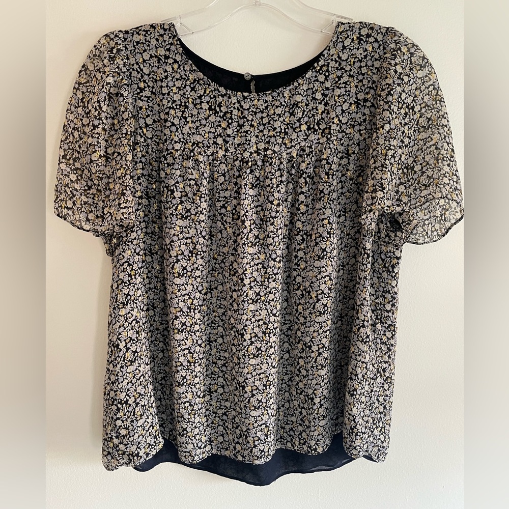 J Crew size 4 navy and gold flowers silk blouse